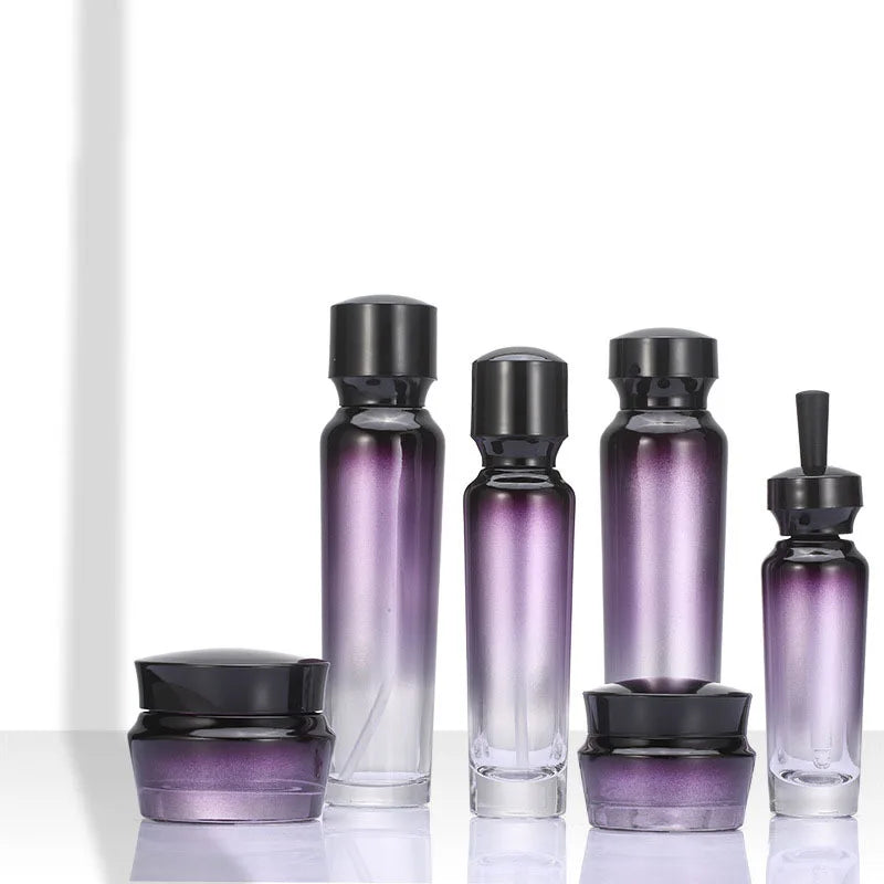 Purple Gradient Glass Pump Bottle 30ml 50ml 100ml | UV Protection Glass Pump Bottle QXL