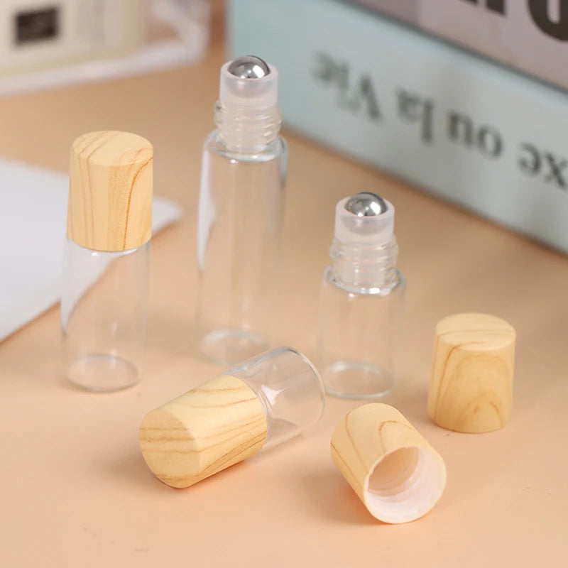 Roll-On Glass Bottles 1–5ml | Bamboo Lid Refillable Essential Oil Refillable Roll-On Bottle QXL