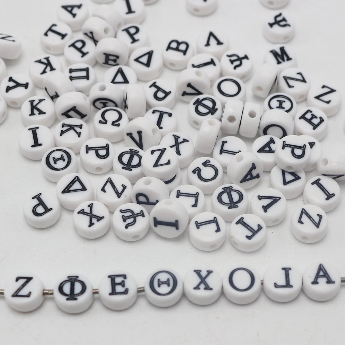 250 Greek Letter Coin Beads | White & Black Acrylic 7mm Craft Beads QXL