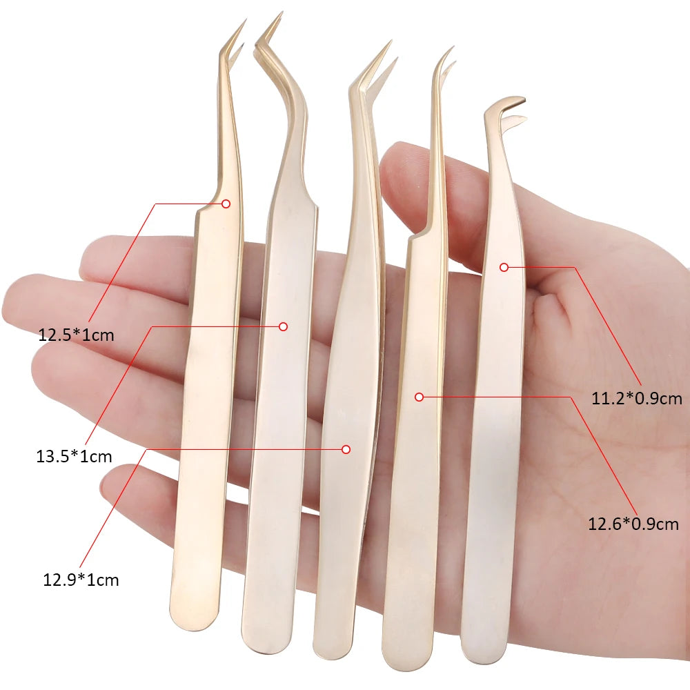 Pearl Gold Eyelash Extension Tweezers | Anti-Static Stainless Eyelash Extension Tweezers QXL