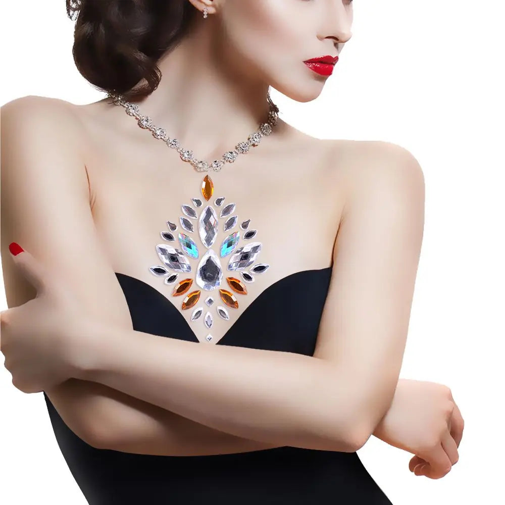 Rhinestone Body Gems Sticker | Crystal Chest Jewels Festival Body Gem Stickers QXL