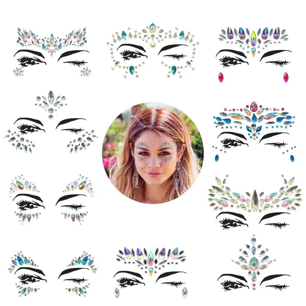 Festival Mermaid Face Gems – 3D Rhinestone Crystal Stickers Face & Body Gems QXL