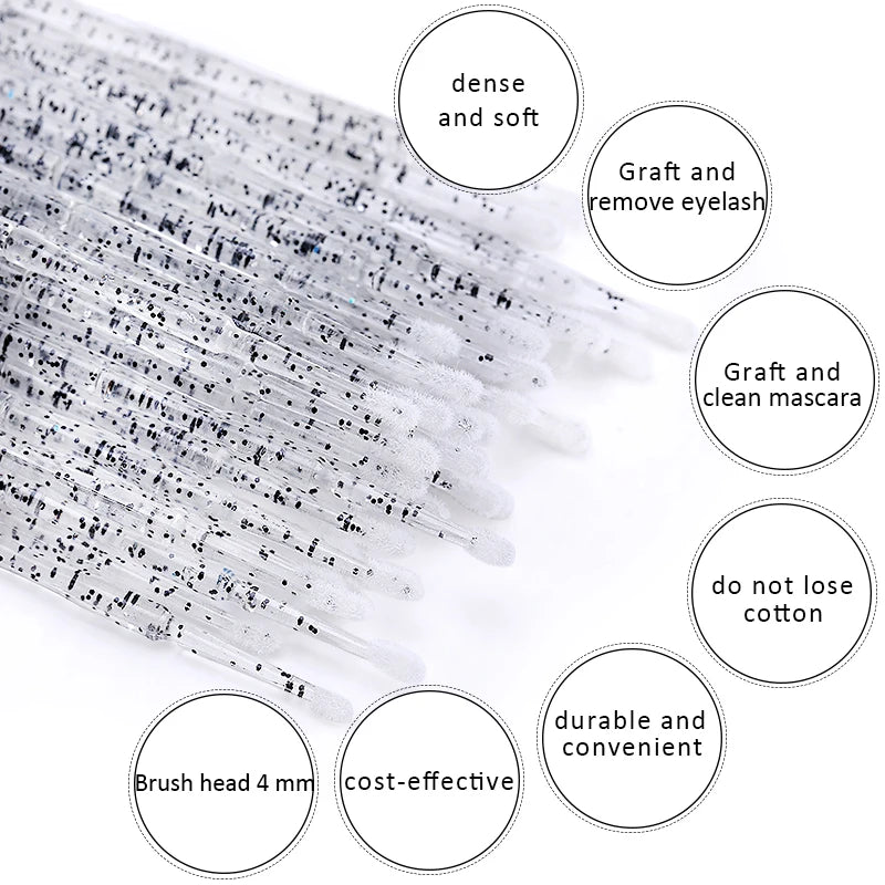 50-Pack Disposable Micro Brushes for Eyelash Extensions Lash Extension Brush QXL