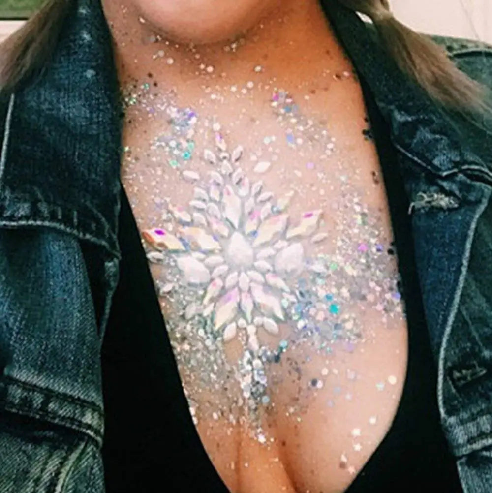 Rhinestone Body Gems Sticker | Crystal Chest Jewels Festival Body Gem Stickers QXL