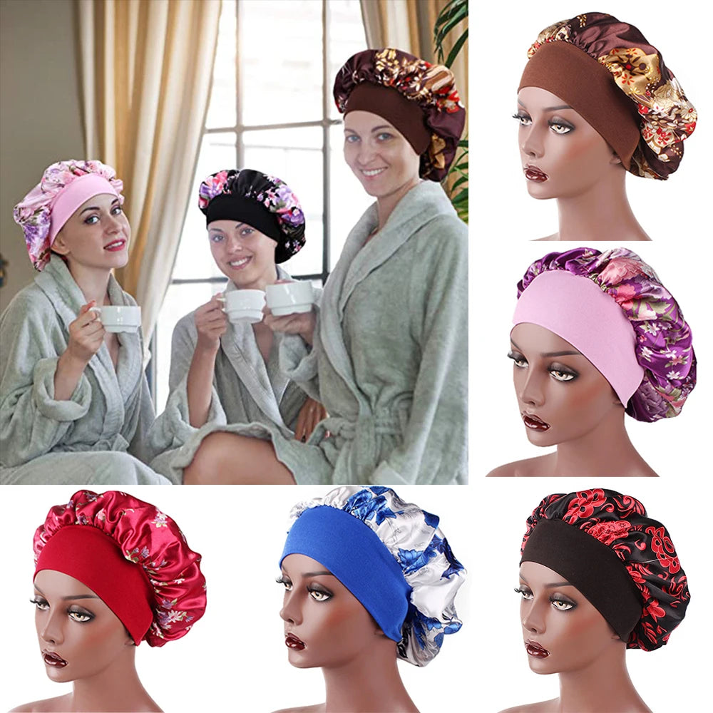 Women's Satin Sleep Bonnet | Elastic Wide Band Night Cap Satin Sleep Bonnet QXL