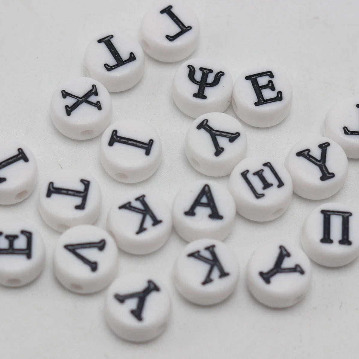 250 Greek Letter Coin Beads | White & Black Acrylic 7mm Craft Beads QXL