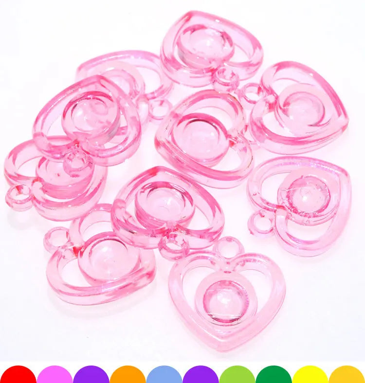 50-Pack Mixed Color Acrylic Hollow Heart Charm Pendants 22mm Craft Charm Pendants QXL Pink