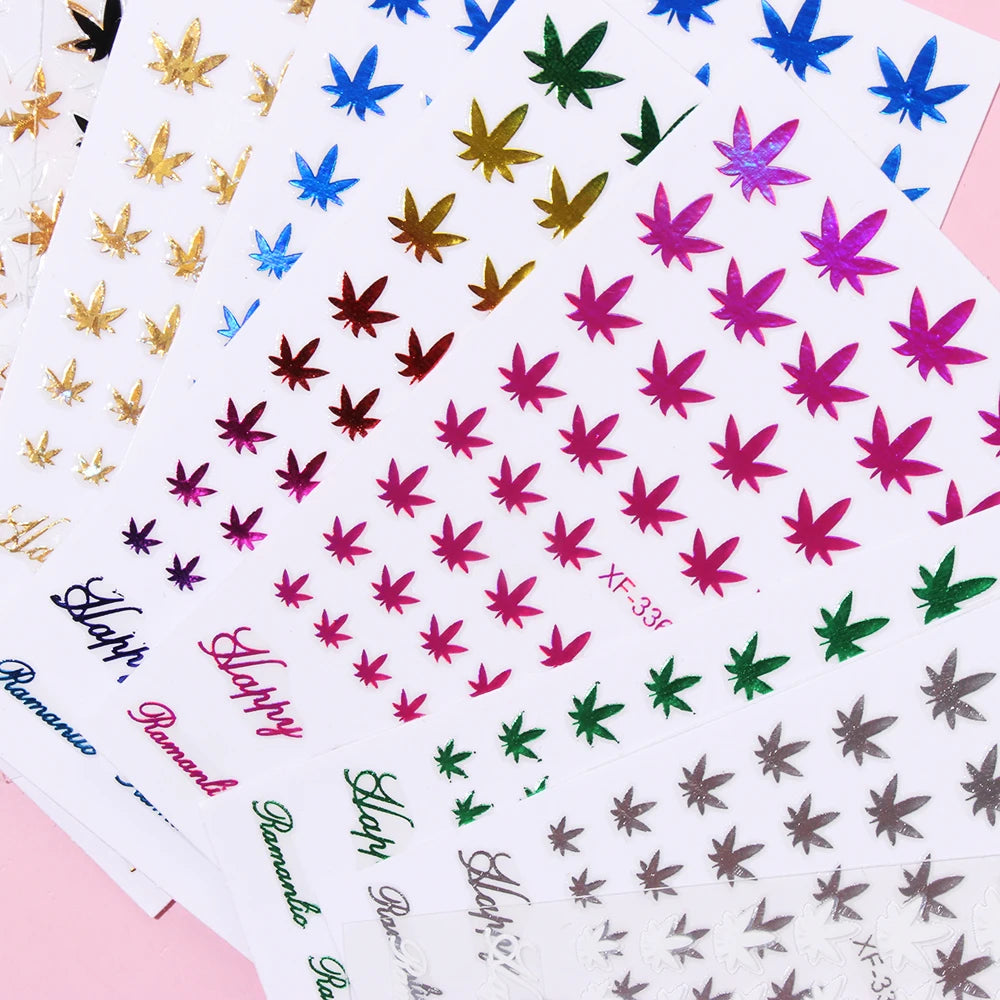 3D Holographic Leaf Nail Stickers | Self-Adhesive Decals Nail Art Stickers QXL