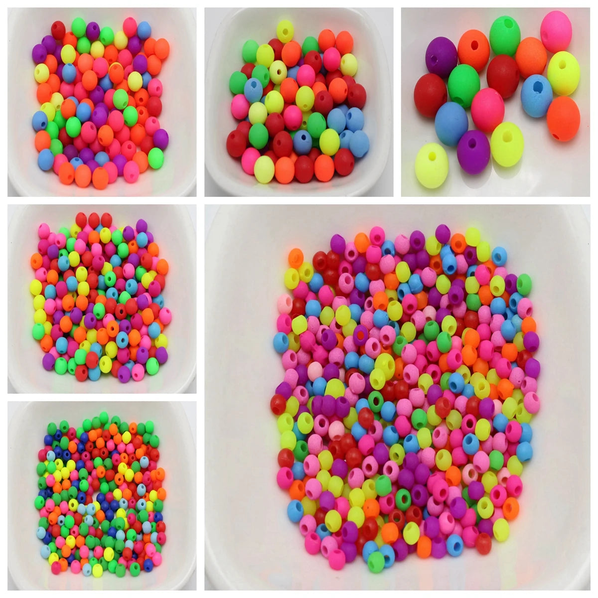 Frost Neon Acrylic Round Beads 3–10mm | Mixed Colors Bulk Pack Acrylic Craft Beads QXL
