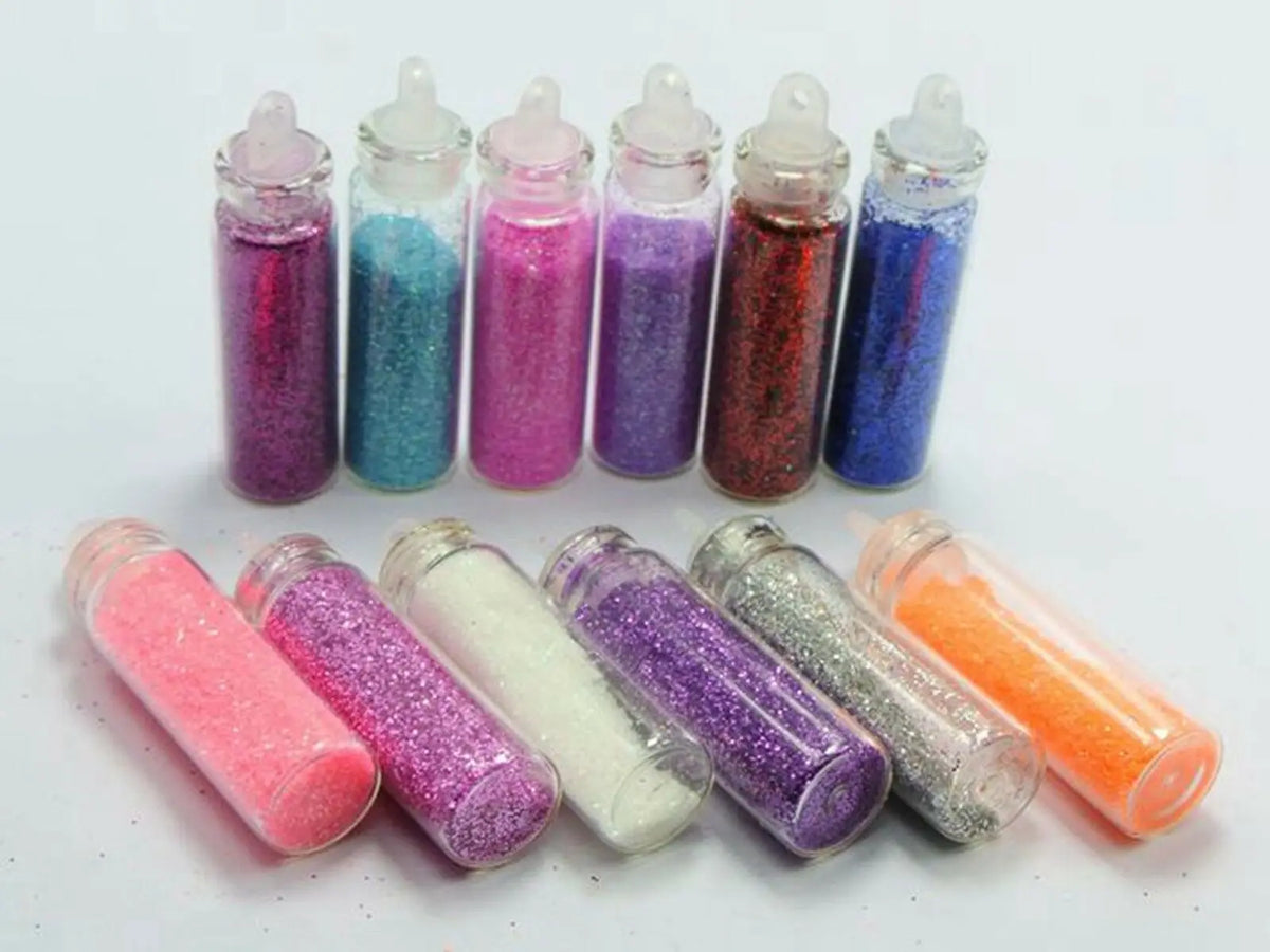12 Mini Glass Vial Nail Art Glitter Dust Set – Mixed Colours Nail Art Glitter Set QXL