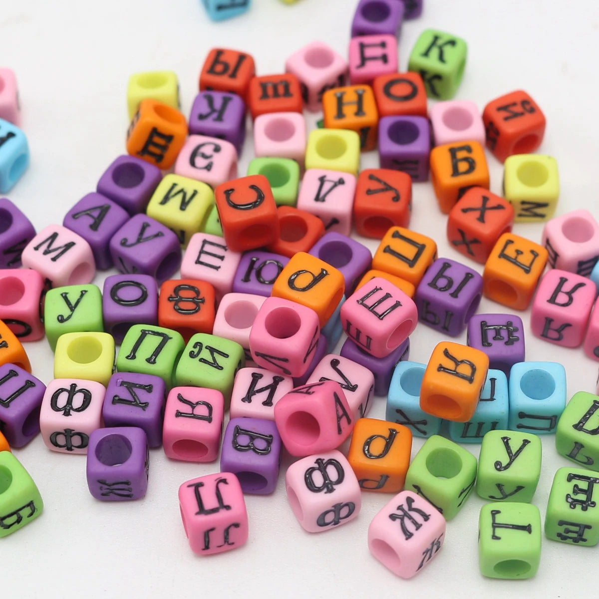 250 Acrylic Russian Alphabet Letter Cube Beads 6mm – Mixed Craft Letter Beads QXL