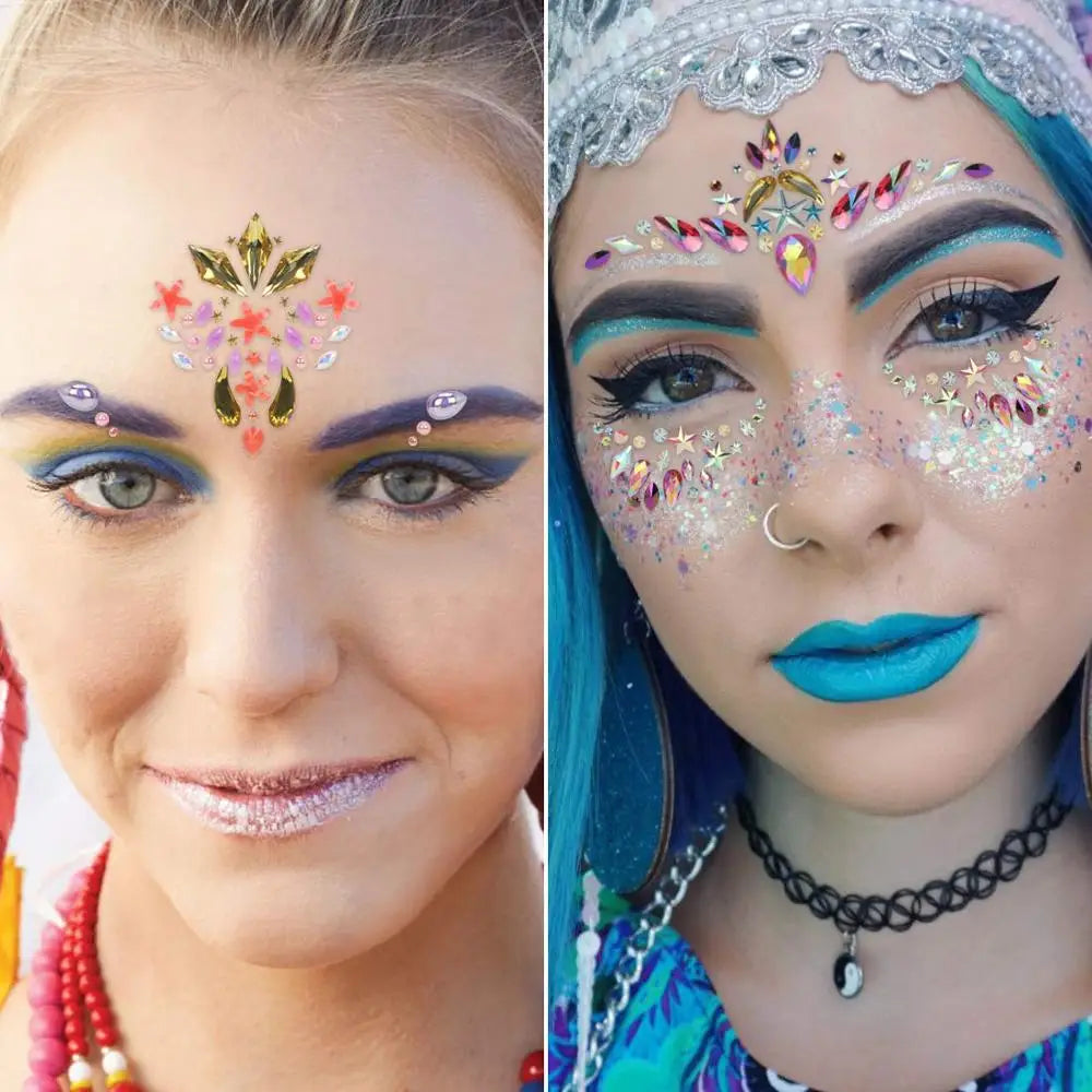 Festival Mermaid Face Gems – 3D Rhinestone Crystal Stickers Face & Body Gems QXL