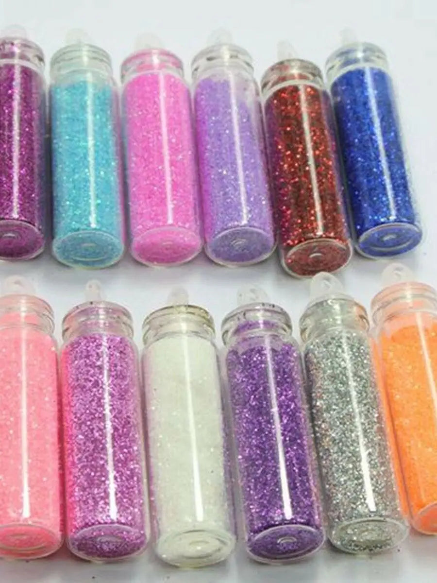12 Mini Glass Vial Nail Art Glitter Dust Set – Mixed Colours Nail Art Glitter Set QXL