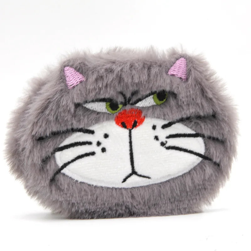 Cartoon Plush Double-Sided Compact Mirror with Magnification Compact Makeup Mirror QXL Gray