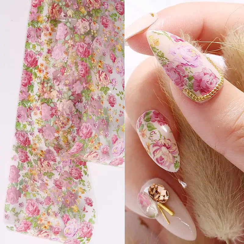 Rose Flower Nail Art Transfer Foil Stickers | 100cm DIY Strip Nail Foil Stickers QXL