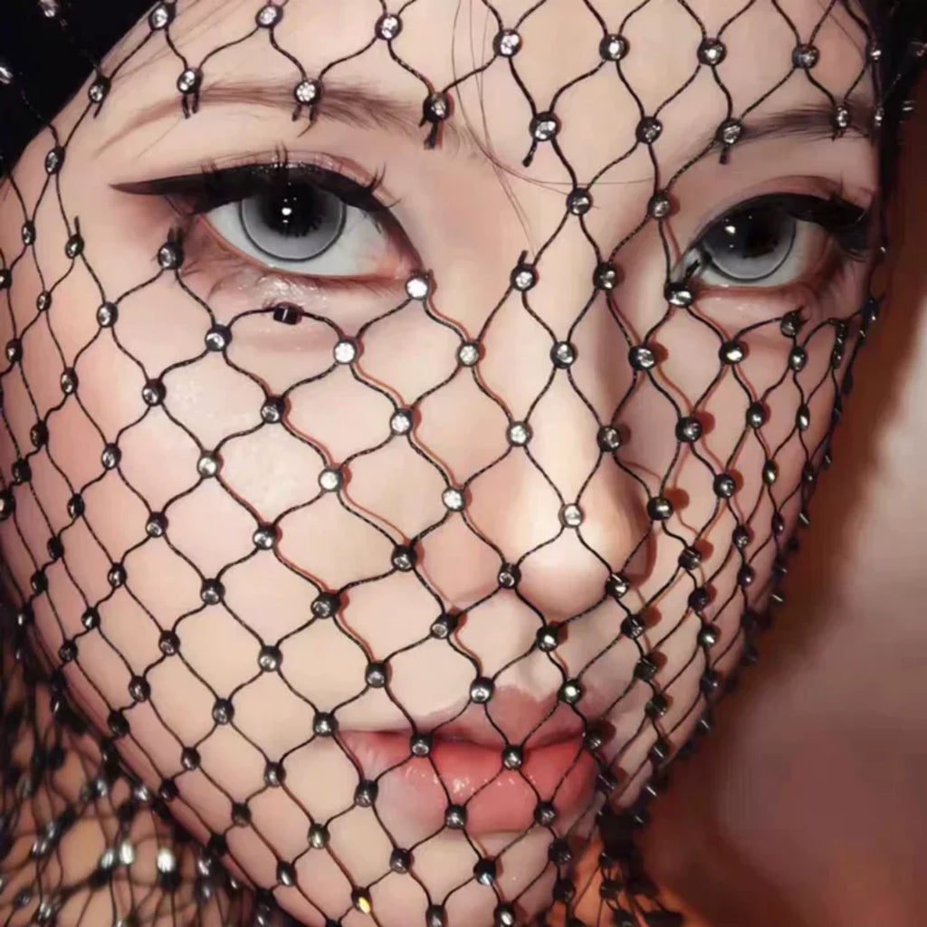 Rhinestone Fishnet Balaclava | Crystal Mesh Head Wrap Rhinestone Head Wrap QXL