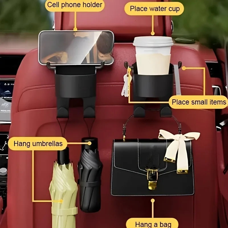 2-in-1 Car Seat Hook | Cup Holder, Phone & Umbrella Stand Car Seat Organizer Hook QXL
