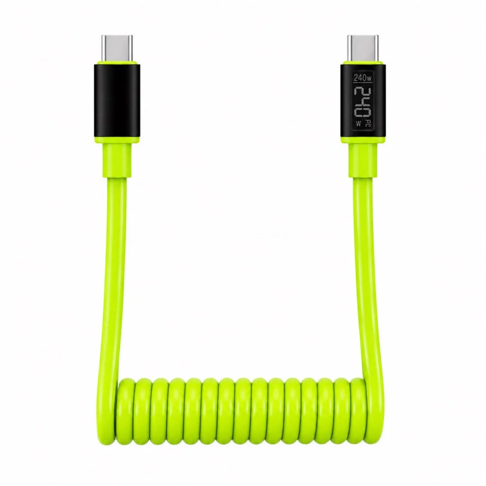 240W USB-C Retractable Fast Charging Cable – Spring Coil USB-C Charging Cable QXL Type C to Type C 1m