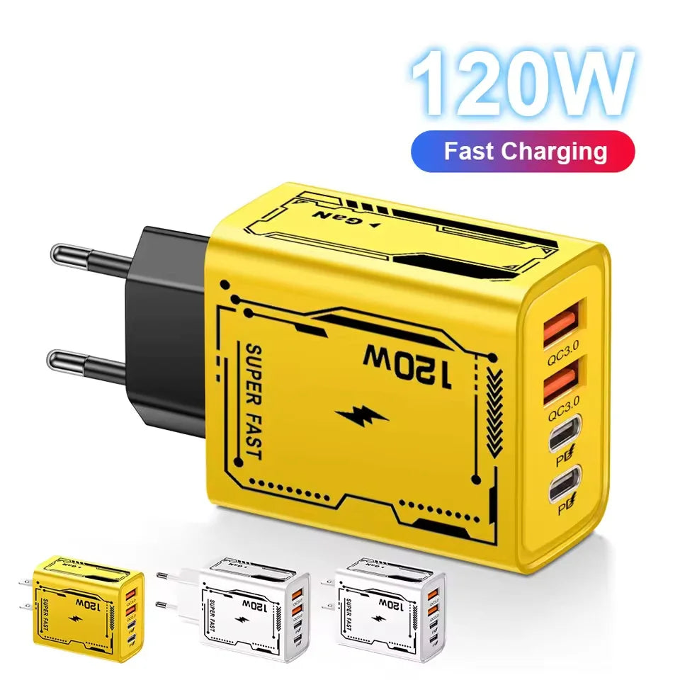 120W 4-Port USB-C Fast Charger | QC3.0 Wall Adapter USB-C Wall Charger QXL