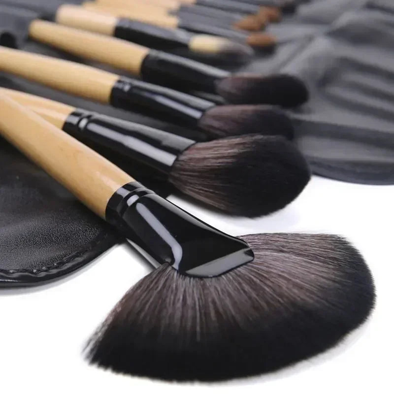 24-Piece Professional Makeup Brush Set | Leather Roll Case Makeup Brush Set QXL