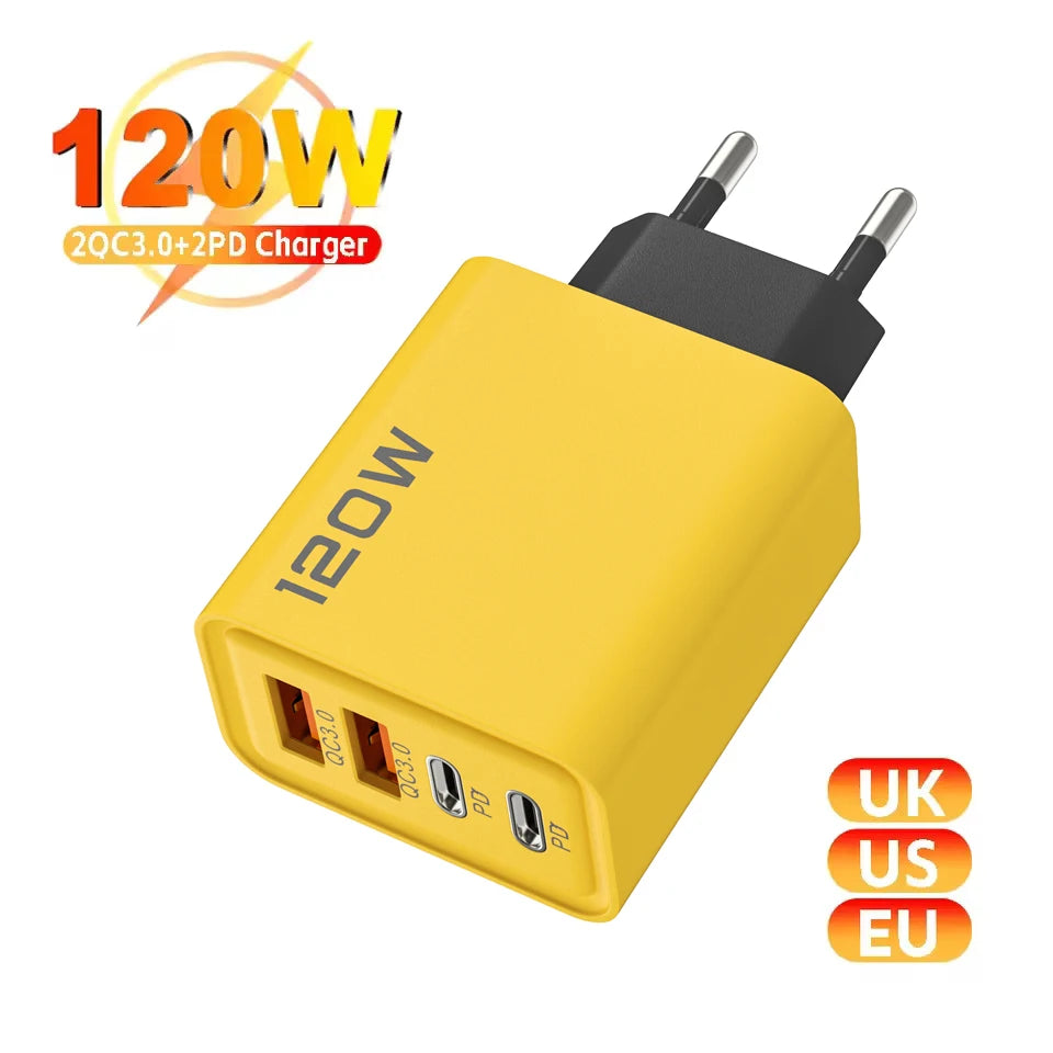 120W 4-Port USB-C PD Wall Charger | Multi-Device Fast Charge USB-C Wall Charger QXL