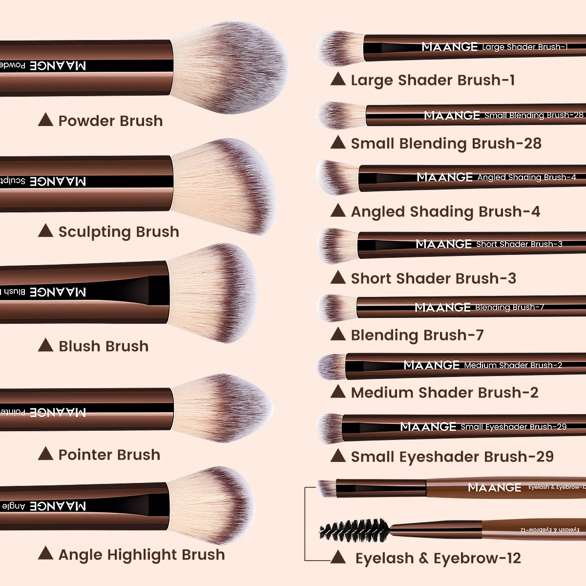 MAANGE 15-Pc Makeup Brush Set with Sponge Puff & Bag Makeup Brush Set QXL