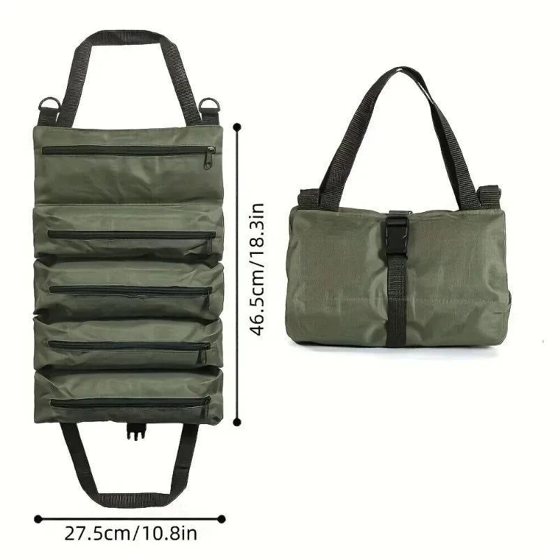 Heavy-Duty Roll-Up Tool Bag | Oxford Fabric Organizer Roll-Up Tool Bag QXL green-1ps