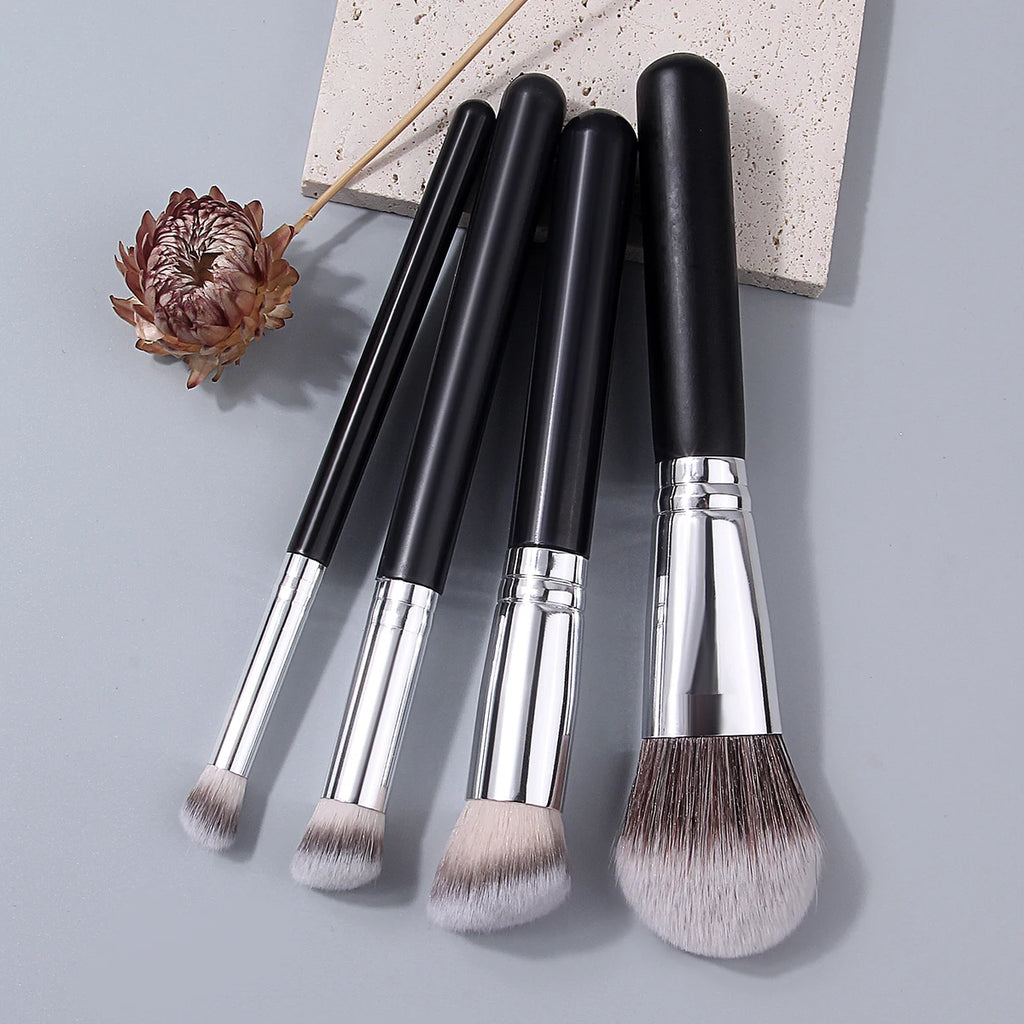 KOSSHOW 4-Pc Foundation & Concealer Makeup Brush Set – Black Makeup Brush Set QXL