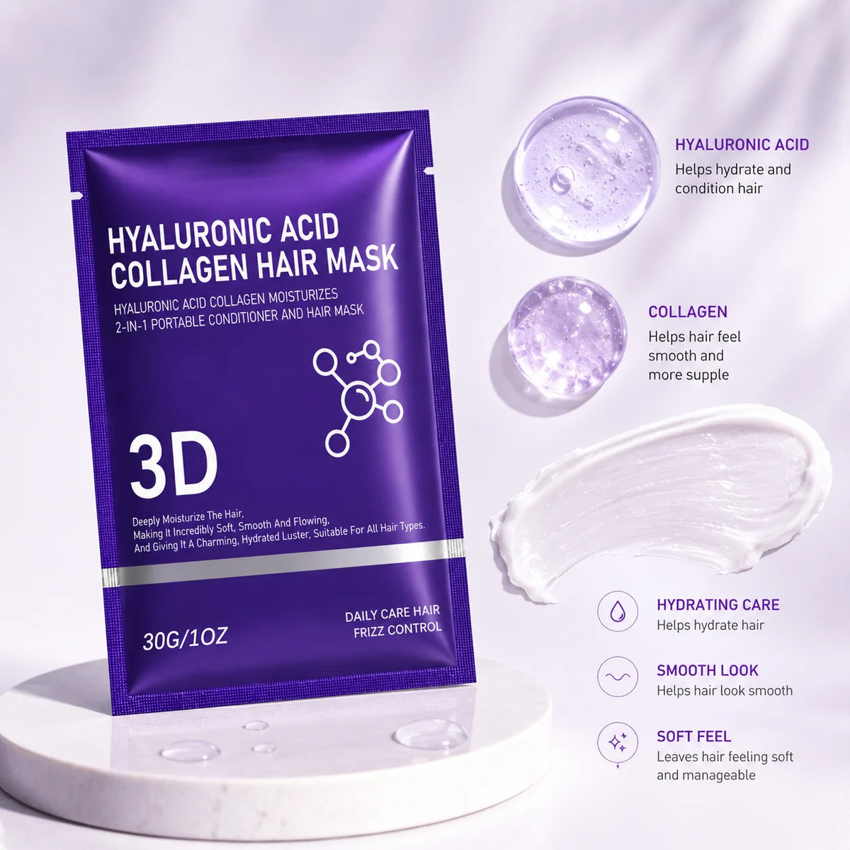 Hyaluronic Acid Hair Mask | Deep Moisture Treatment 2/3/5 Pack Hair Mask Treatment QXL