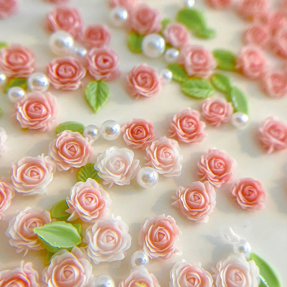 30-Pc 3D Pearl Rose Nail Charms | Mixed Size Flower Nail Art Nail Art Charms QXL