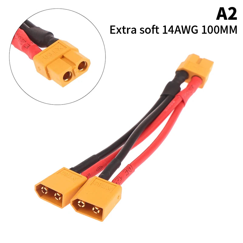 XT60 Y Splitter 3-Way 14AWG Silicone Cable RC Battery Connector RC Battery Connector QXL 1 female to 2 male