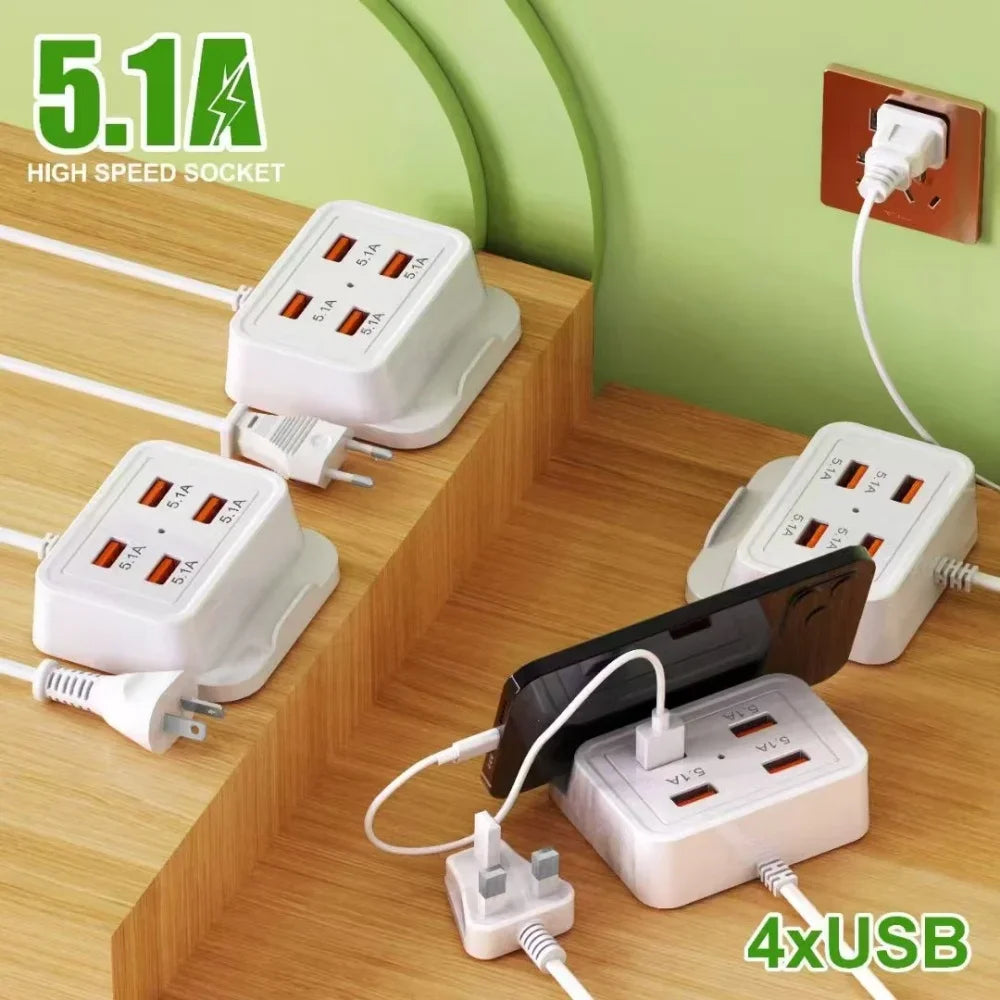 5.1A USB-C 4-Port Fast Charger Power Strip with Phone Stand USB-C Multi-Port Charger QXL