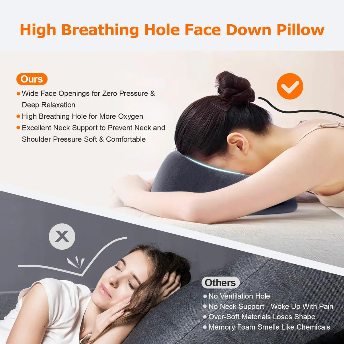 Memory Foam Face-Down Pillow | Massage Headrest & Eye Support Massage Support Pillow QXL