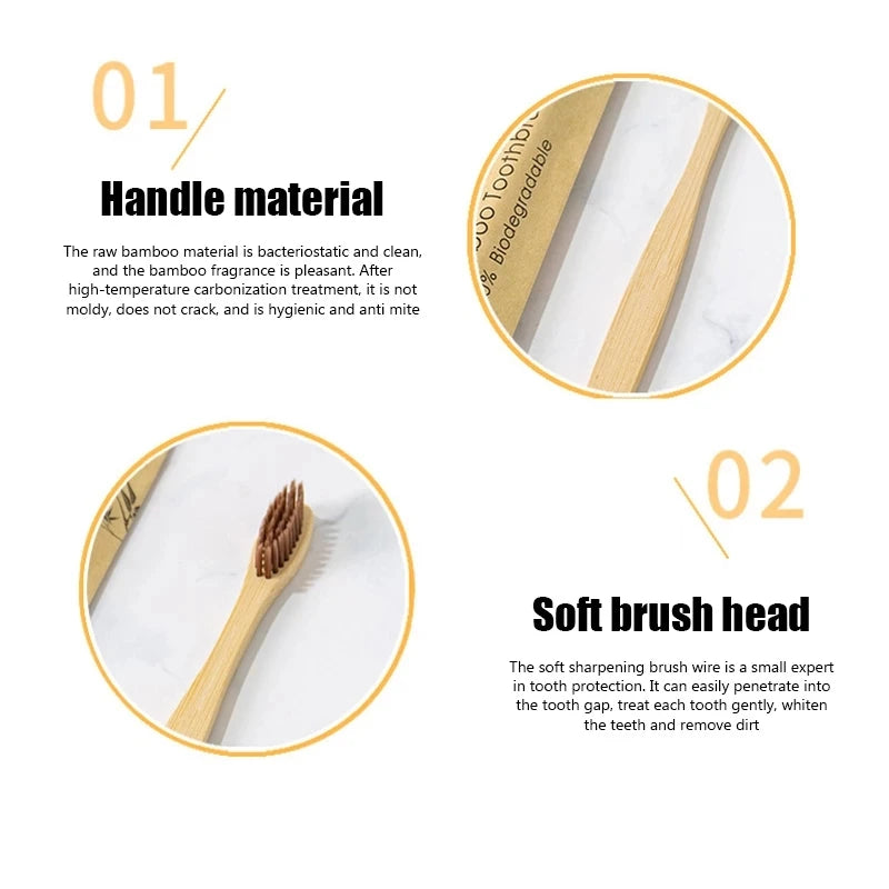 100-Pack Natural Bamboo Toothbrushes | Soft Charcoal Bristles, Eco Bamboo Toothbrush Set QXL