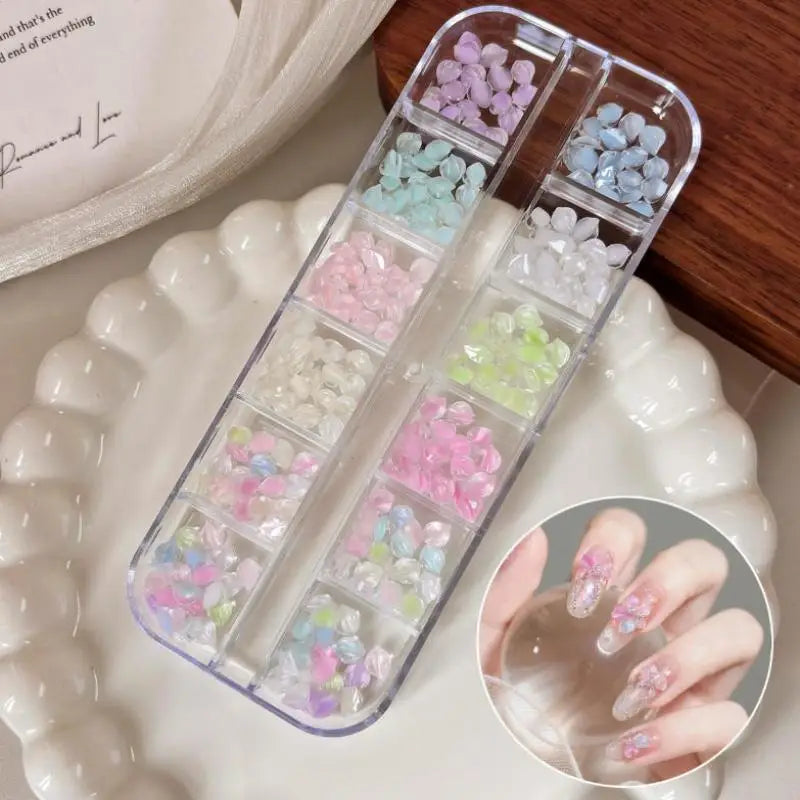 12-Grid 3D Resin Petal Nail Art Charms | 12 Pastel Colors Set Nail Art Charms QXL