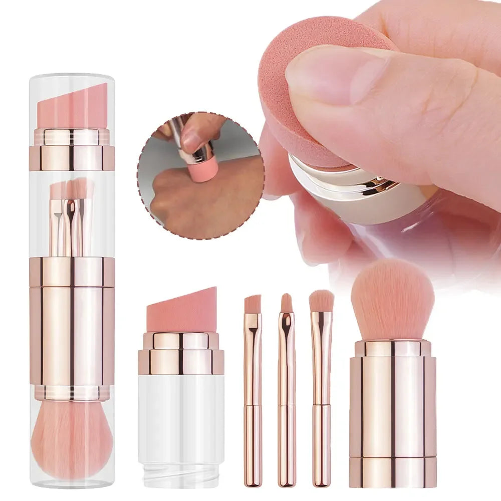 VERONNI 5-in-1 Retractable Portable Makeup Brush Set Retractable Makeup Brush QXL