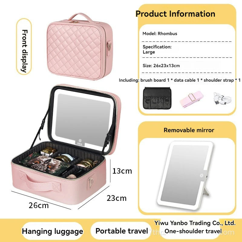 LED Illuminated Makeup Case with Mirror | Large Cosmetic Box Illuminated Makeup Case QXL light green XL
