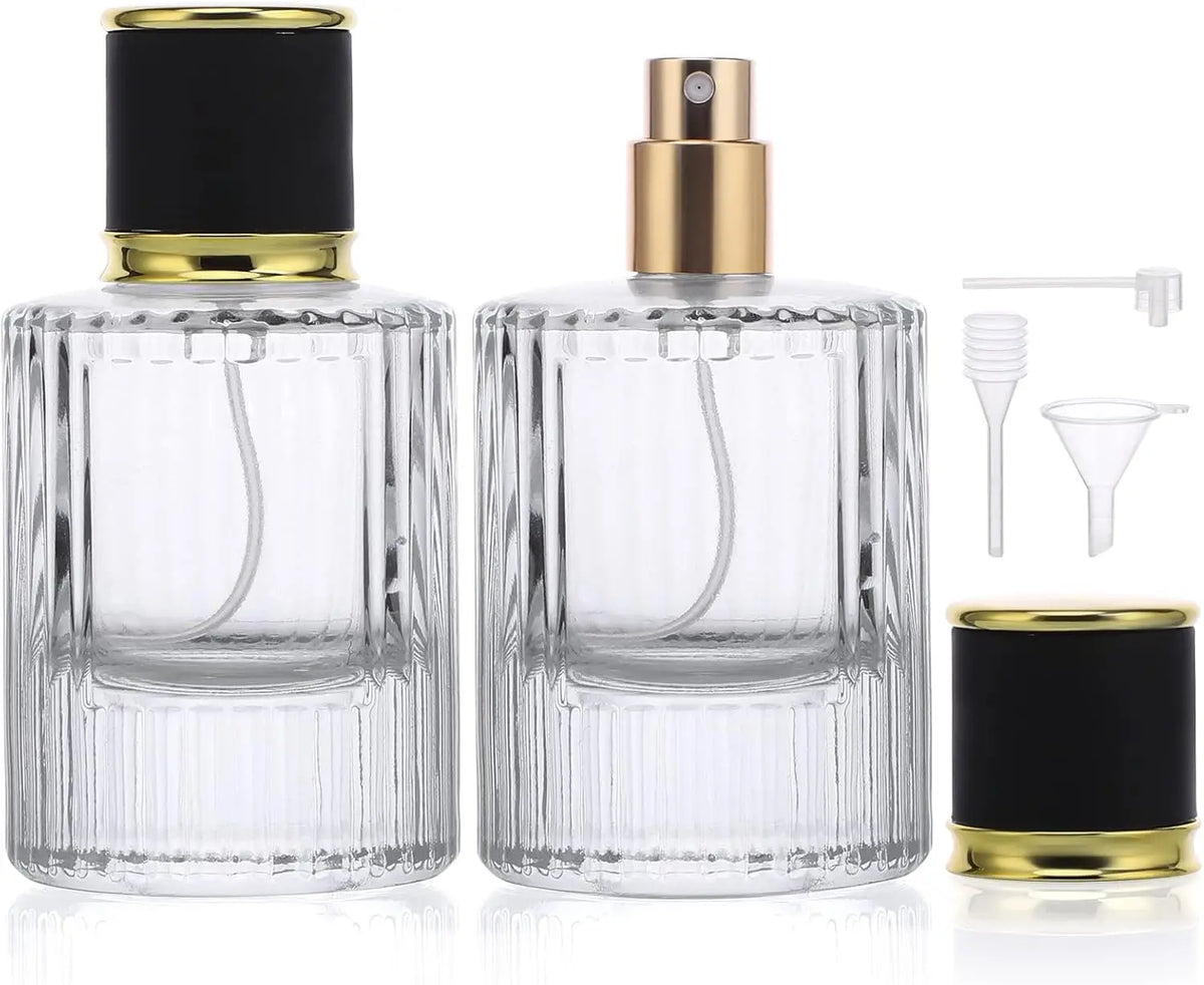 2-Pack 50ml Glass Refillable Perfume Atomizer Spray Bottles Perfume Atomizer Bottle QXL Transparent-black 50ml