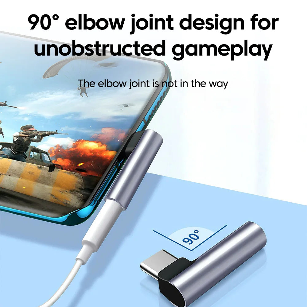 USB-C to 3.5mm Audio Adapter | L-Shape Right-Angle Converter Audio Adapter QXL