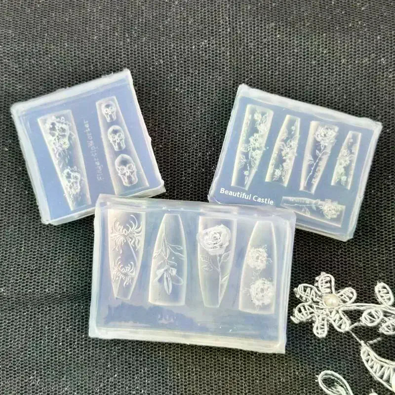 Rose Skull 3D Silicone Nail Art Mold | Floral DIY Template Silicone Nail Mold QXL
