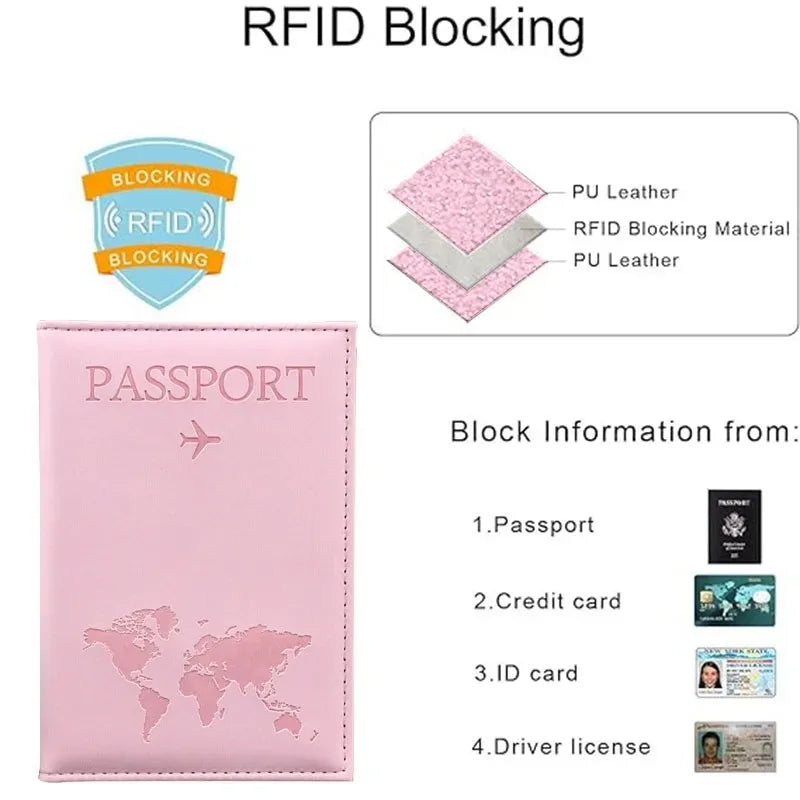 PU Leather Passport Cover | World Map Travel Organizer Case Passport Cover QXL