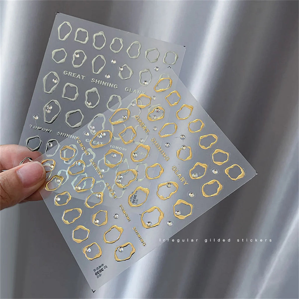 5D Rhinestone Nail Stickers | Gold Silver Crystal Decals Nail Art Stickers QXL