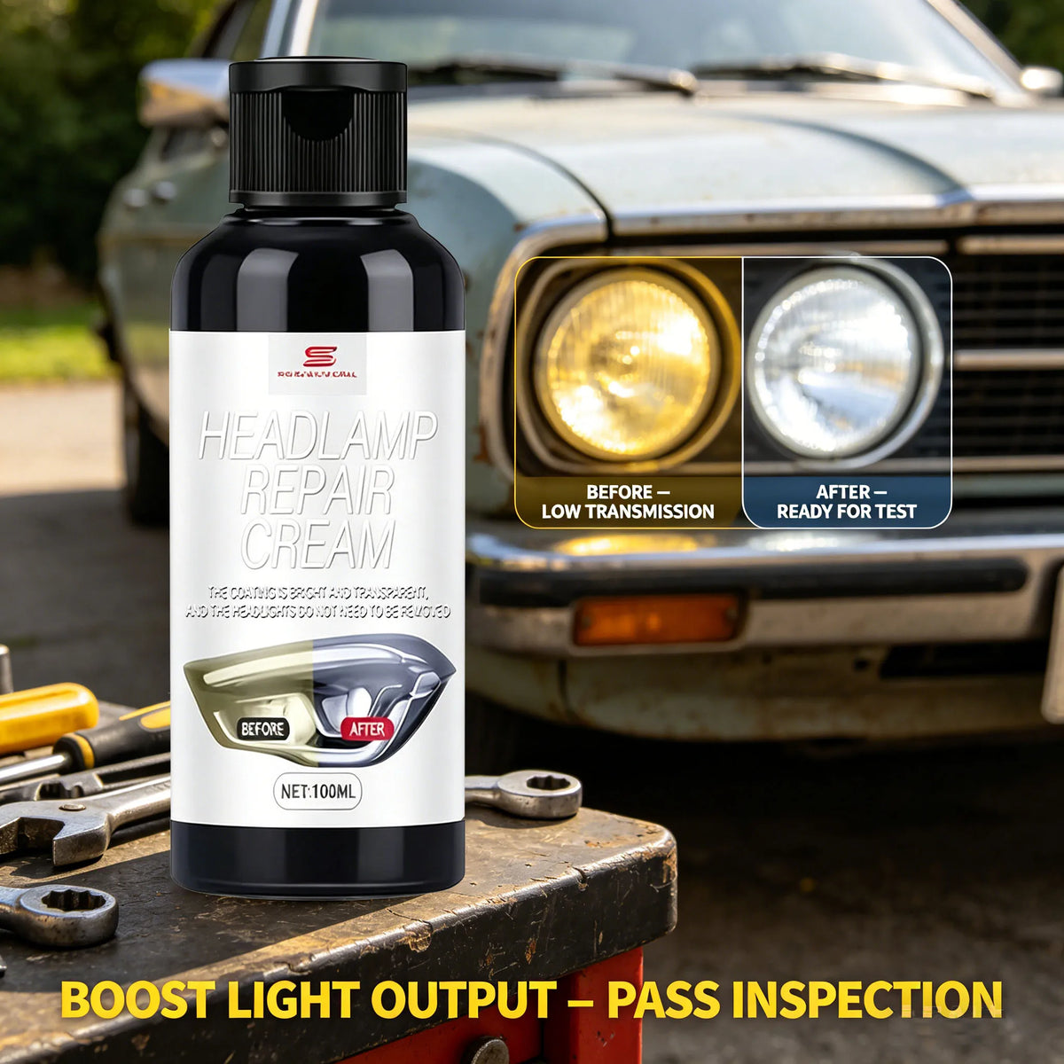Car Headlight Restoration Cream & Applicator Sponge – Clear Coat Headlight Restoration Kit QXL
