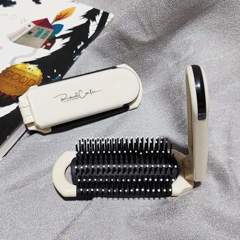 Foldable Travel Hair Brush with Mirror | Scalp Massage Comb Foldable Hair Brush QXL
