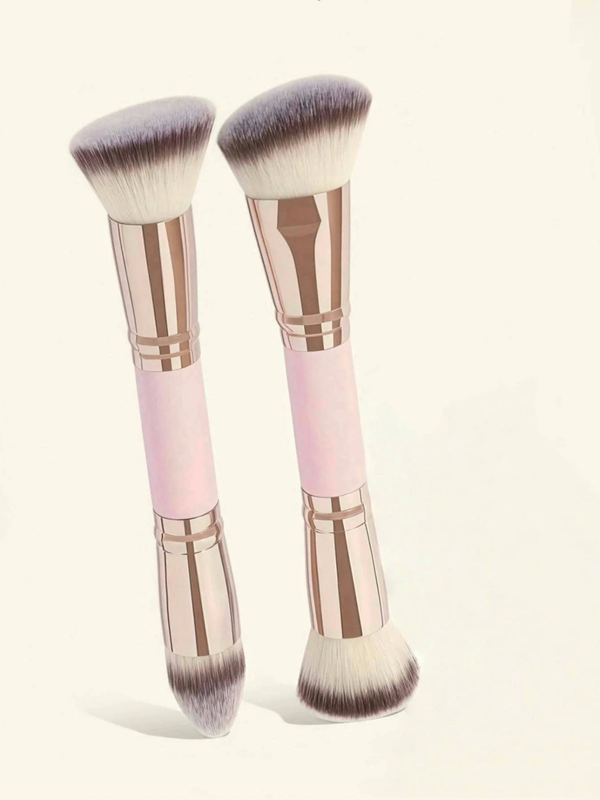 Double-Ended Foundation & Contour Brush Set – 2 Pack Makeup Brush Set QXL 2Pink Rose Gold