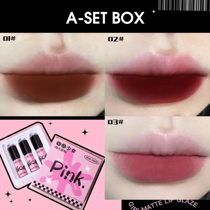 GECOMO Matte Lip Glaze Set | Rose & Nude Lip Mud Combo Matte Lip Glaze Set QXL A
