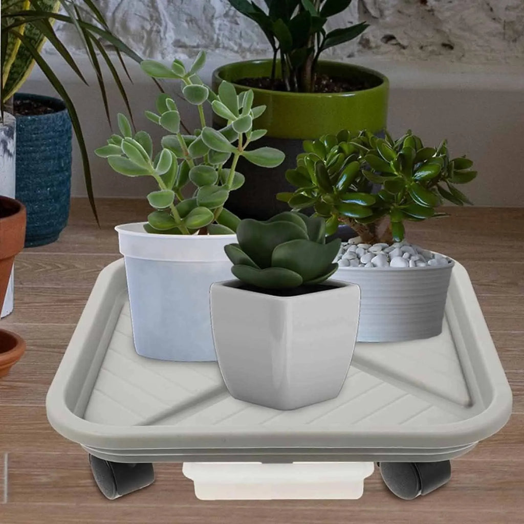 Rolling Plant Caddy with Drainage Tray & 4 Swivel Wheels Plant Pot Caddy QXL