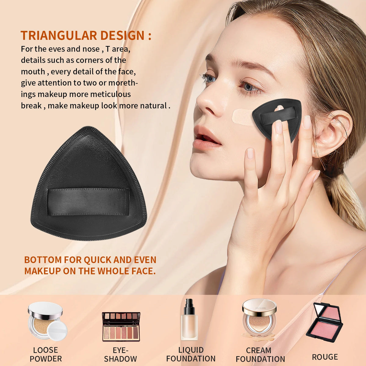 Flat Foundation Brush & Triangle Powder Puff Set | 2 Pc Makeup Brush Set QXL