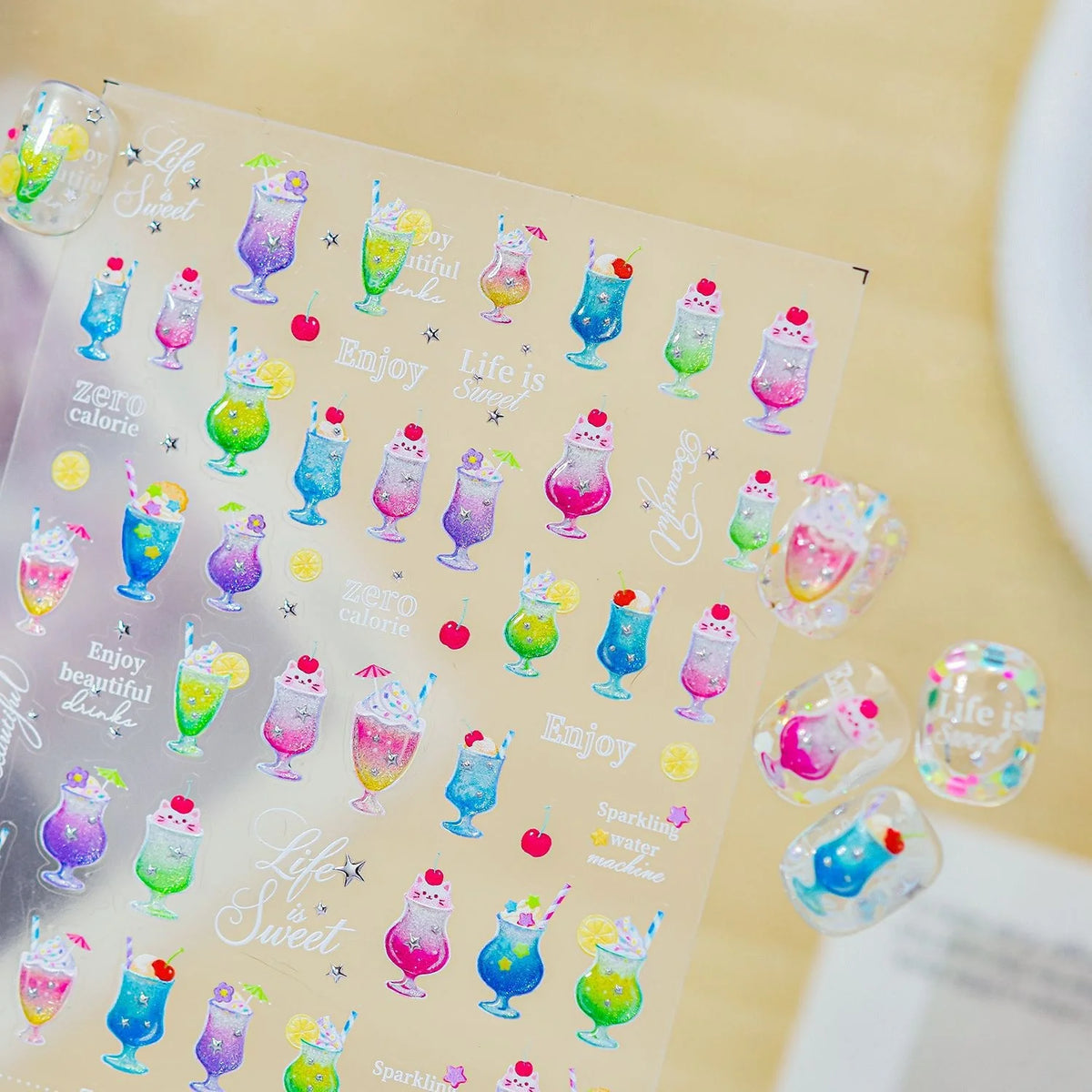 5D Summer Drinks Nail Stickers | Self-Adhesive Decals Nail Art Stickers QXL