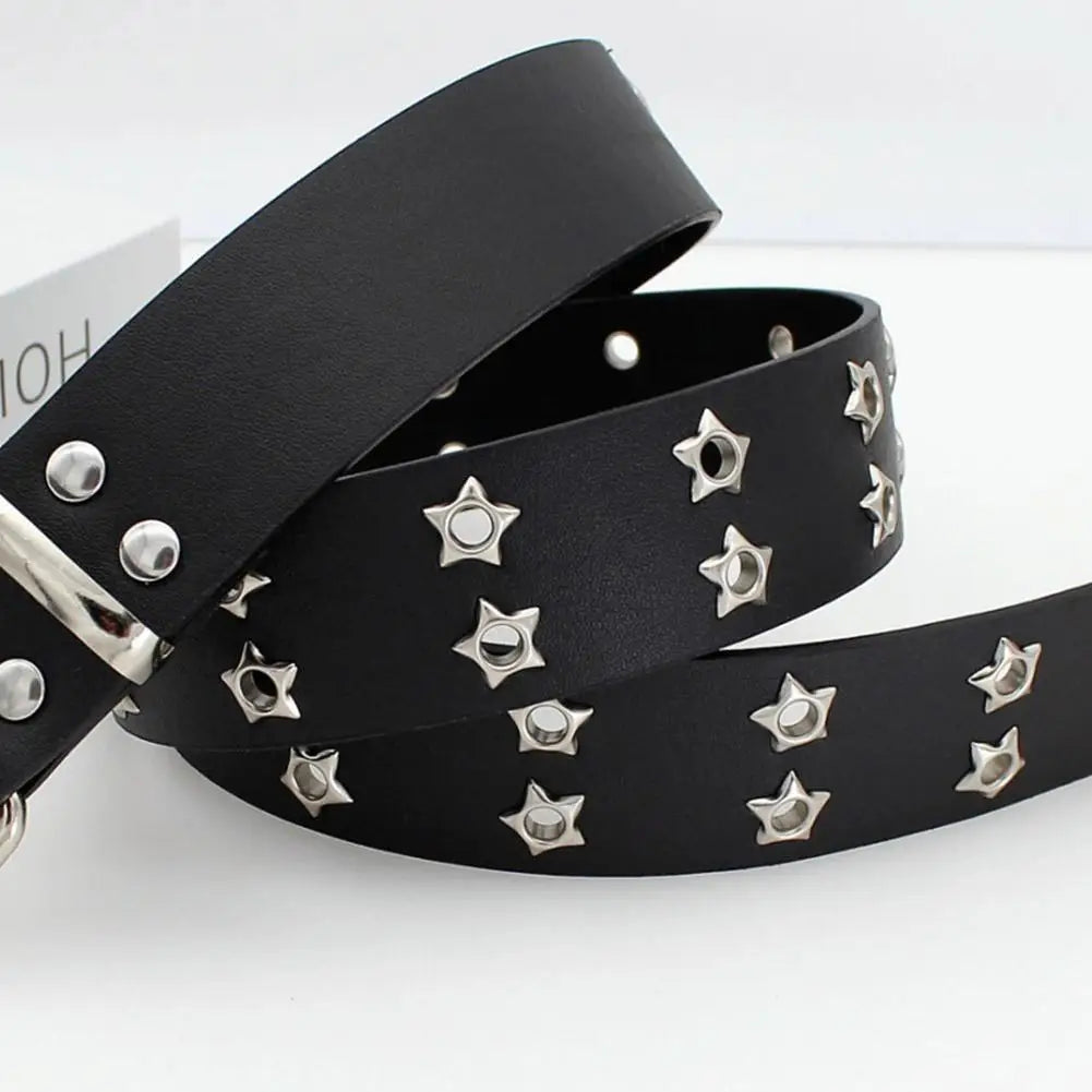 Y2K Punk Rivet PU Belt | Double Row Star Eyelet Waistband Punk Fashion Belt QXL